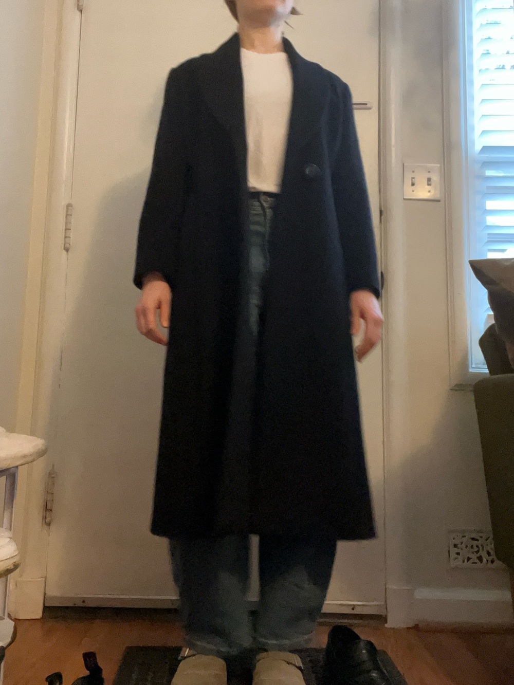 SACHI Cashmere Black Trench Coat with Single Button